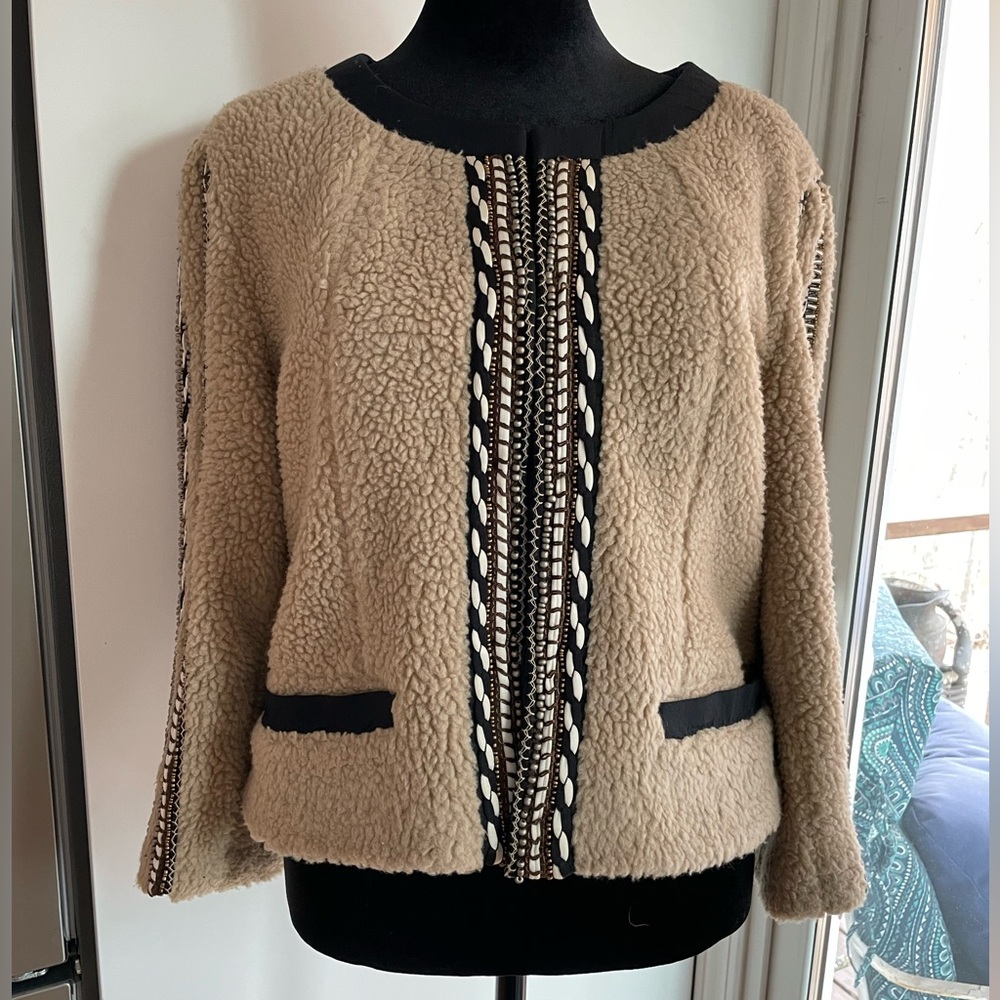 Blank (Bl^nk) London Fleece Faux Fur Beaded Cropped Jacket